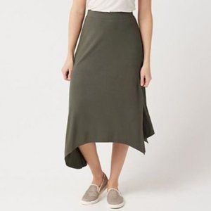 LOGO by Lori Goldstein Knit Pull-On Midi Skirt Sz XS S Asymmetric Hem Gray Night